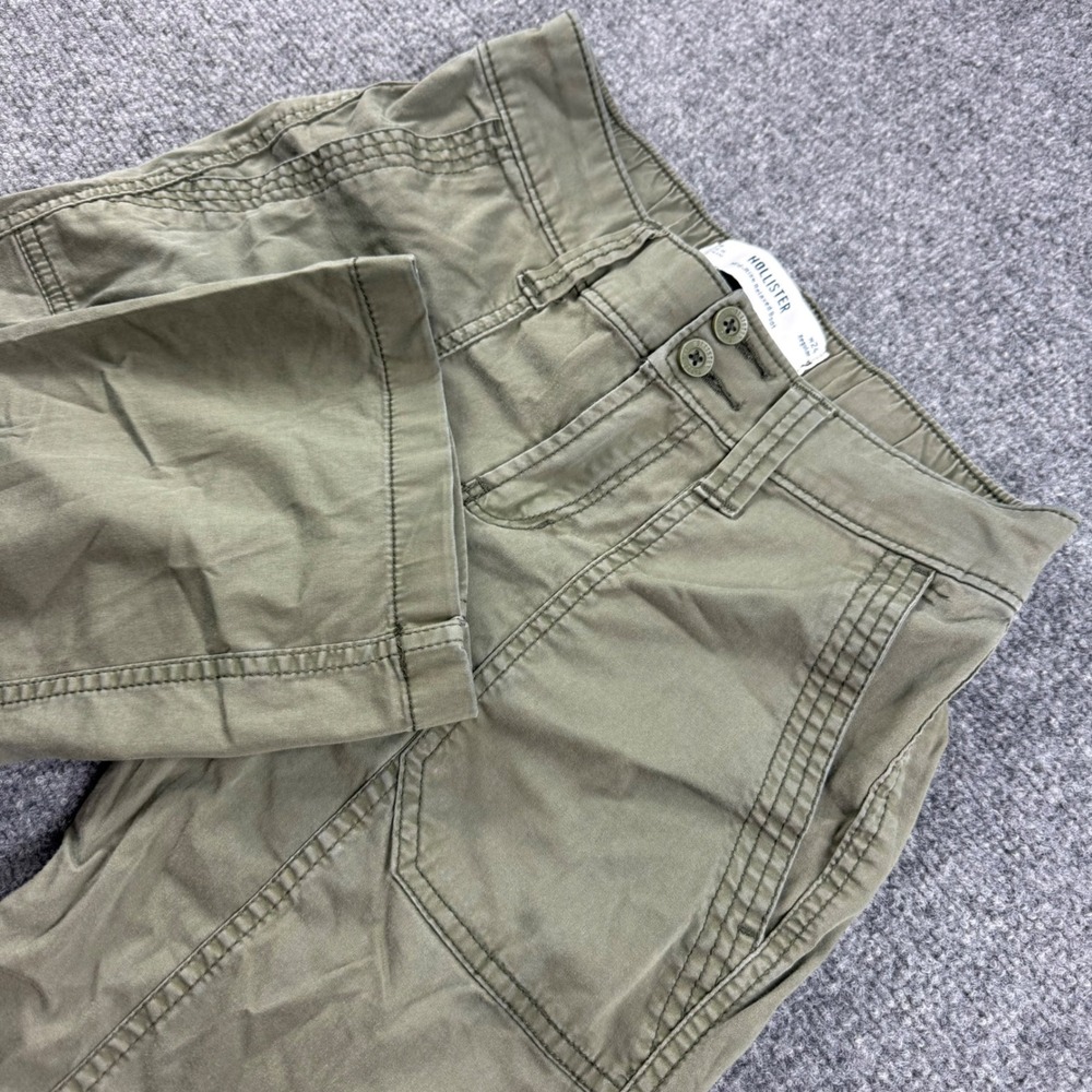 Hollister Cargo Pants W24 Green Mid-Rise Relaxed Boot Utility Women's